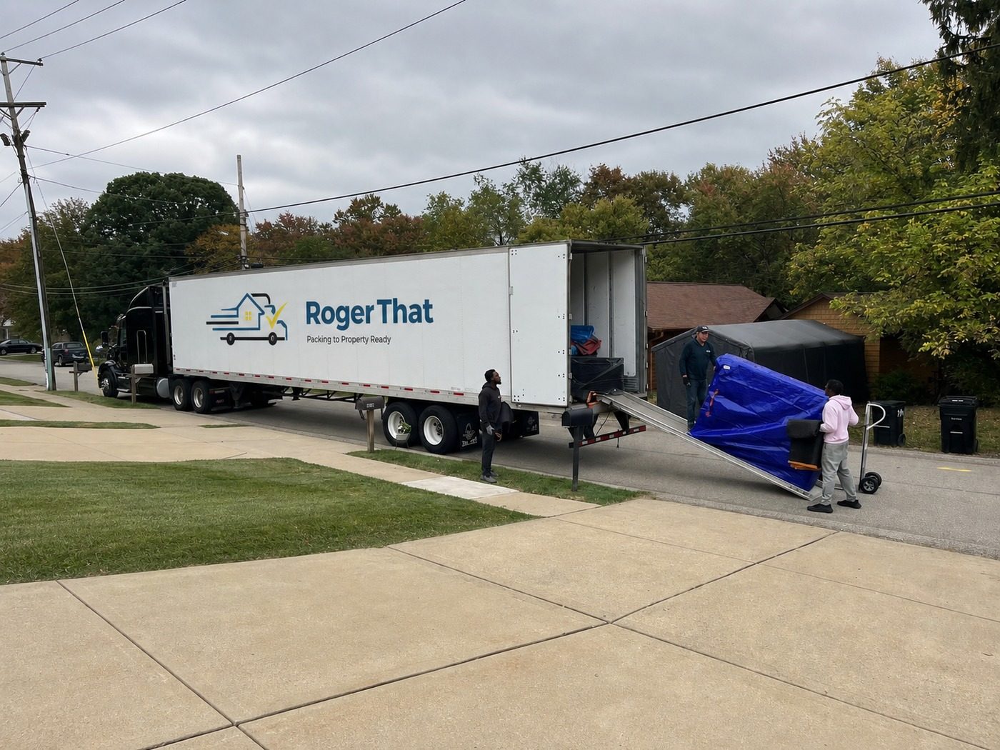 Moving truck at a local home being prepared for its next stage